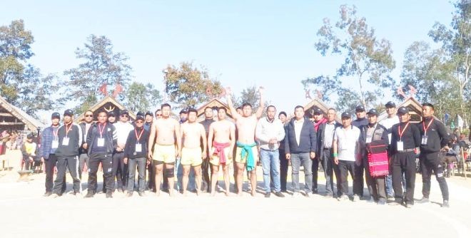 Kekhrie Yhoshü emerged champion in the Naga Style Wrestling (Senior Category) during the 82nd annual sports meet of the Kigwema Youth Organization held at Kigwema Ground, Kholera.